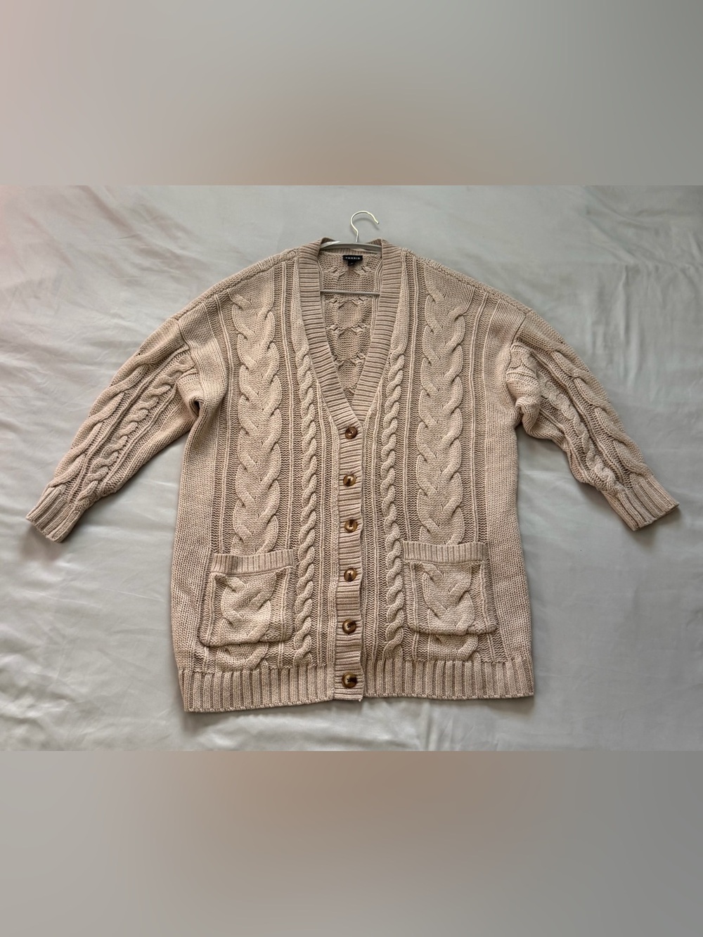 Torrid Cable Knit Grandpa Cardigan Size 2 2X Oatmeal Button Front Chunky Sweater - Picture 3 of 9